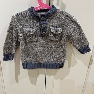 Roots 12-18m Cozy Knit Kids Sweater - Blue and Gray